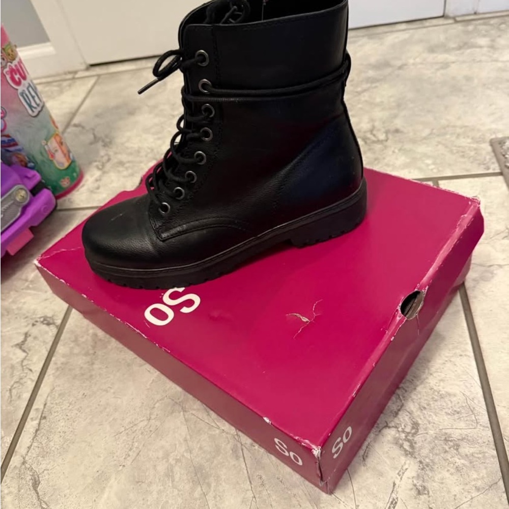 SO Black Combat Moto Boots with Lace-Up Design